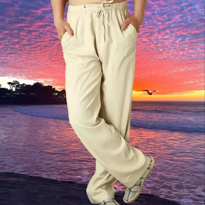 

Plus Size Men Cotton Linen Pants Joggers Sweatpants Streetwear Breathable Solid Color Linen Trousers Vacation Summer Loose Pants
