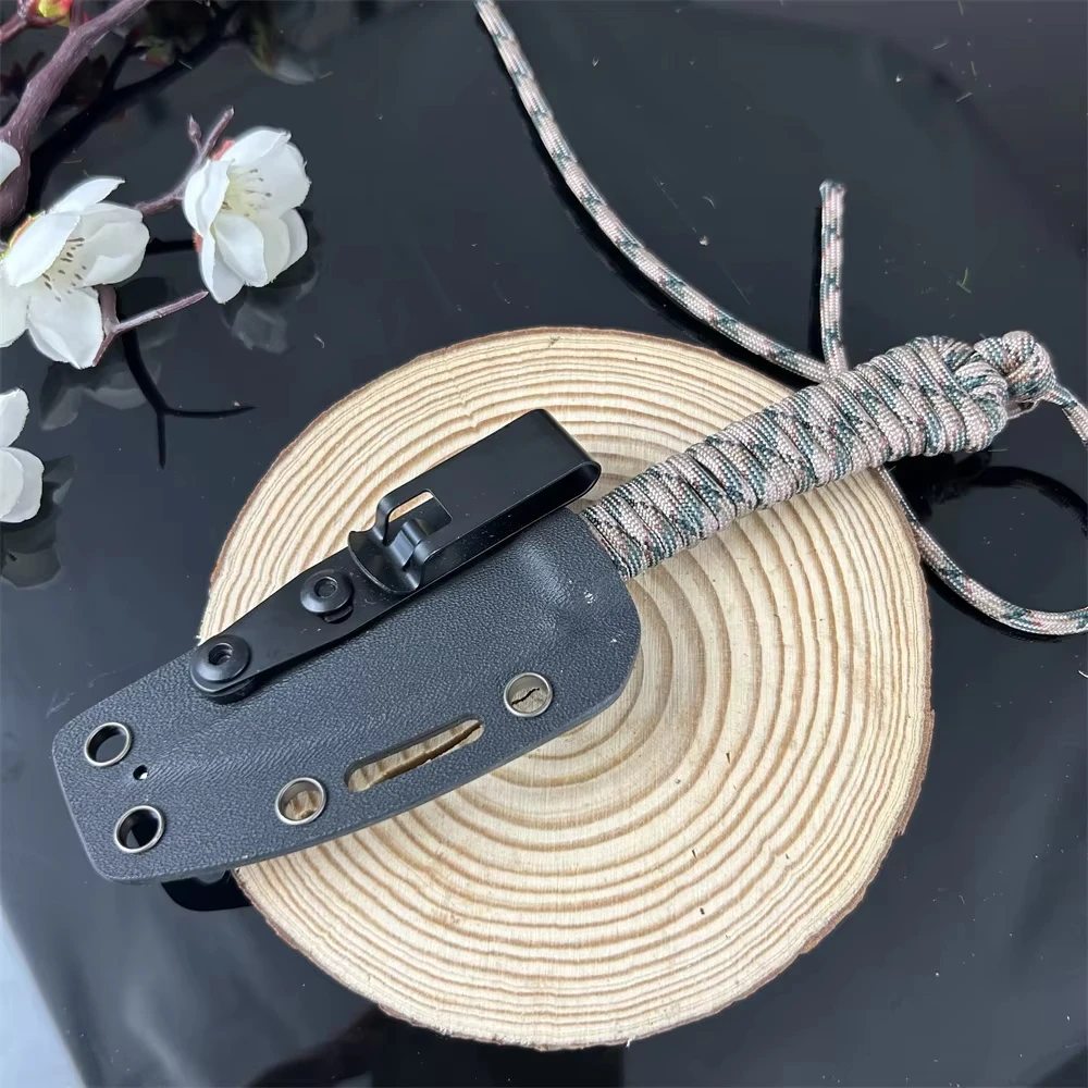 Cuchillo recto con hoja 440c, mango de cuerda de nailon, corte afilado, delgado, para acampar al aire libre, práctico, cuchillo duradero de alta calidad