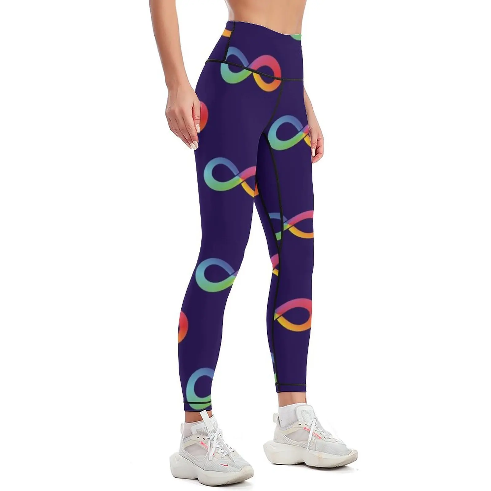 Rainbow Infinity Love Autism Neurodiversity Awareness Symbol design Leggings gym pants sport set Womens Leggings