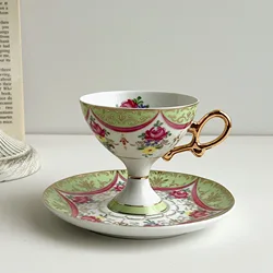 European Style Palace Vintage Floral Handicrafts High Foot Coffee Cup Creative Art Ceramic Office Home Exquisite Coffee Mugs