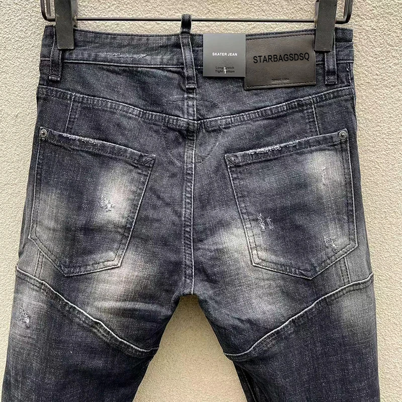 starbags dsq t160 Men's Jeans Ripped patch Trend Elastic slim small foot pants 100 match men's pants