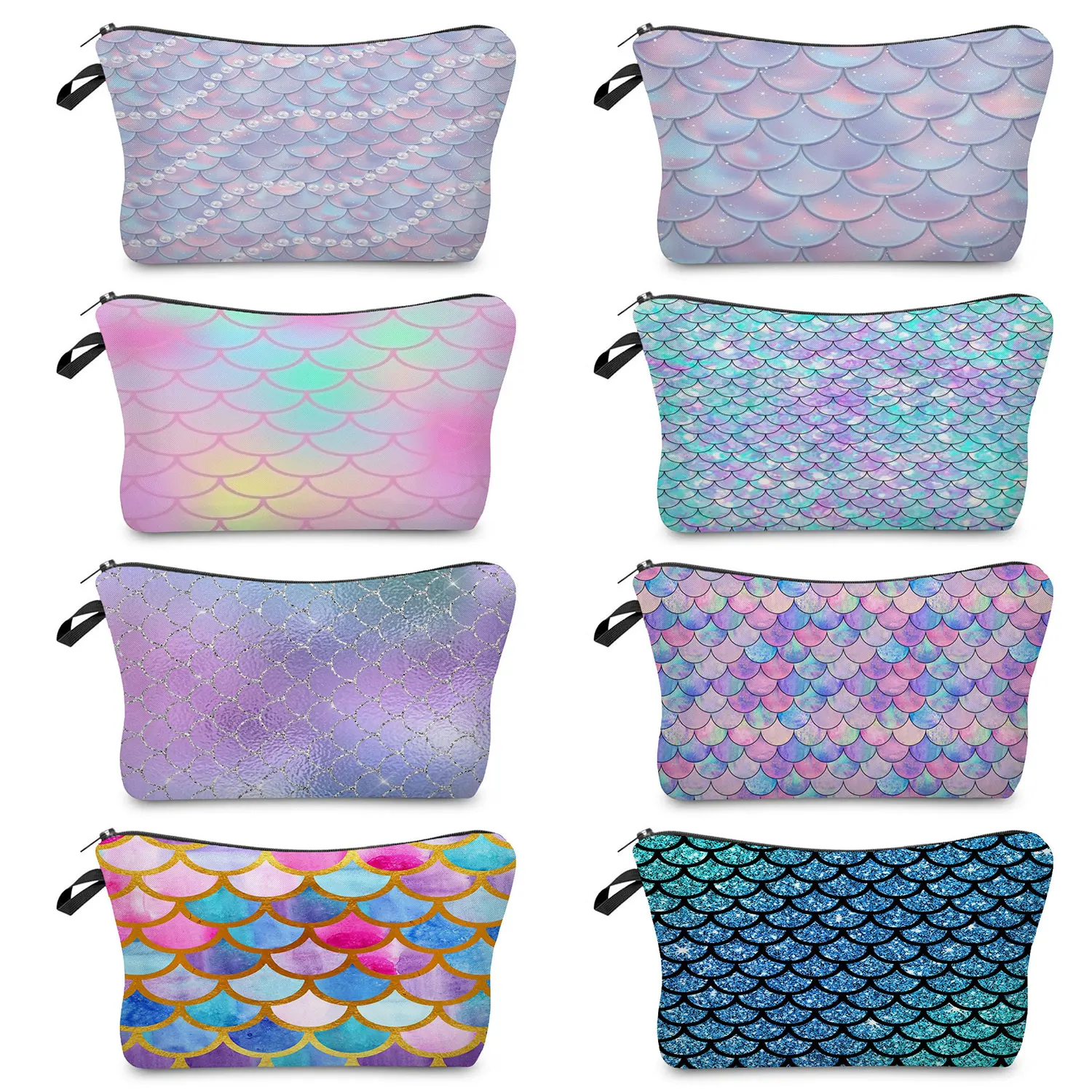 

Travel Foldable Zipper Bag Customizable Makeup Bag Toiletry Kit Fashion Small Colorful Scale Printing Women's Cosmetic Bag Beach