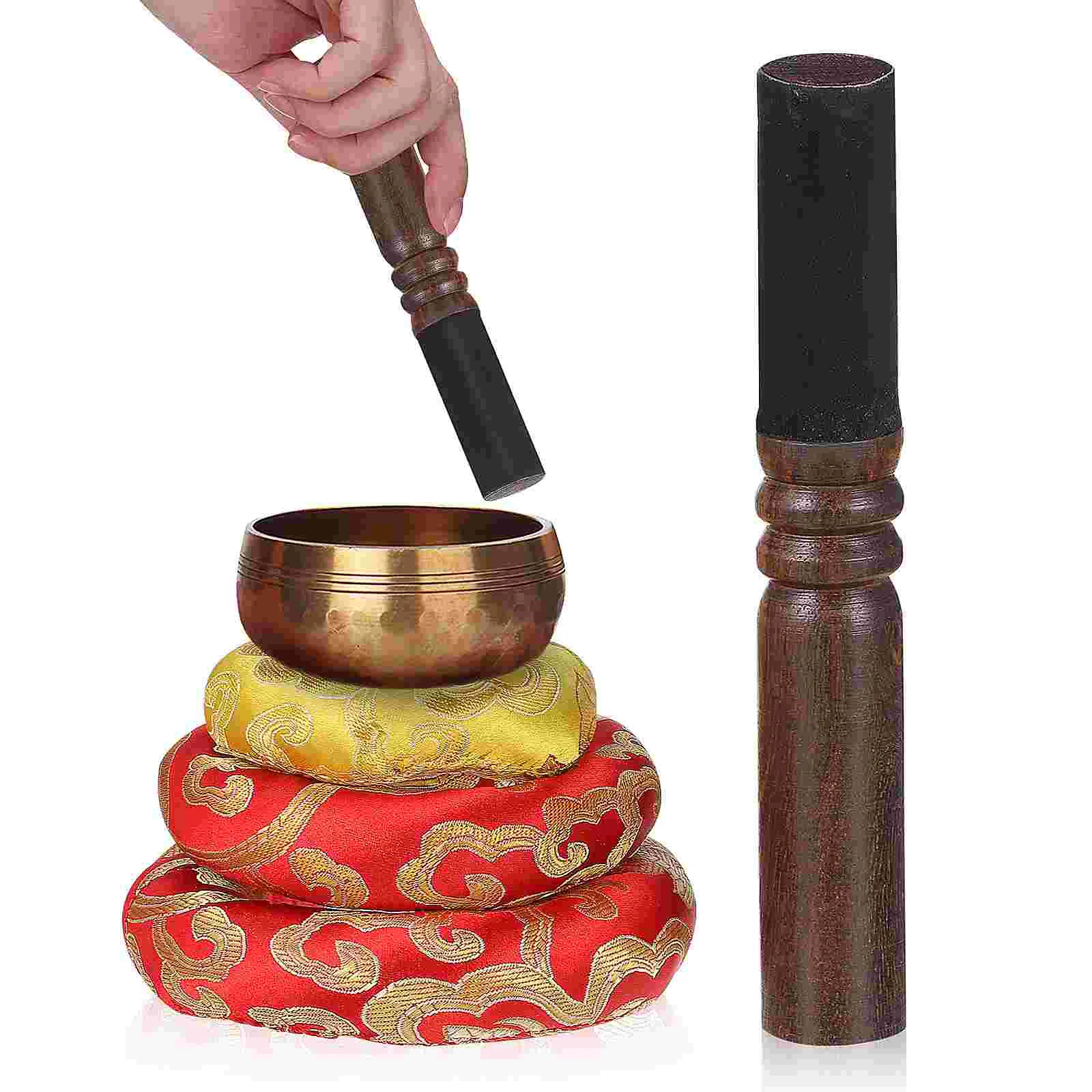 

3 Pcs Buddha Sound Bowl Cushion Meditation Accessories Padding Cushions Singing Mat Mallet Tibetan