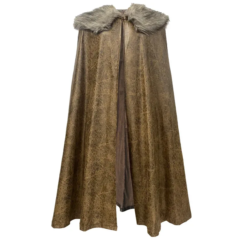 Mens Medieval Fur Collar Cape Coat Nordic Viking Style Vintage Cosplay Party Stage Props