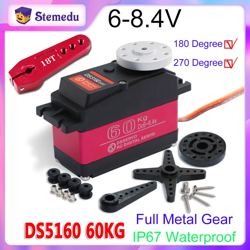 

HV DS5160 60kg Digital Servo 180/270 Degree High Speed Metal Gear Baja IP67 Waterproof 18T Round Metal Horn Arm For RC Robot Car