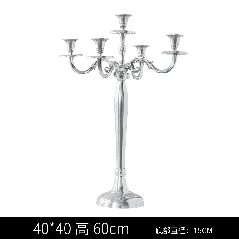 European Entry Lux Gold Silver Multi-Head Five-Head Candlestick Living Room Candlelight Dinner Wedding Banquet Desktop Props