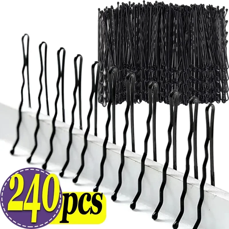 60/240Pcs Black Hair Clips U-Shaped Bobby Pin Invisible Wavy Hairpin Hairstyle Styling Metal Hair Grip Barrette Hair Accessories