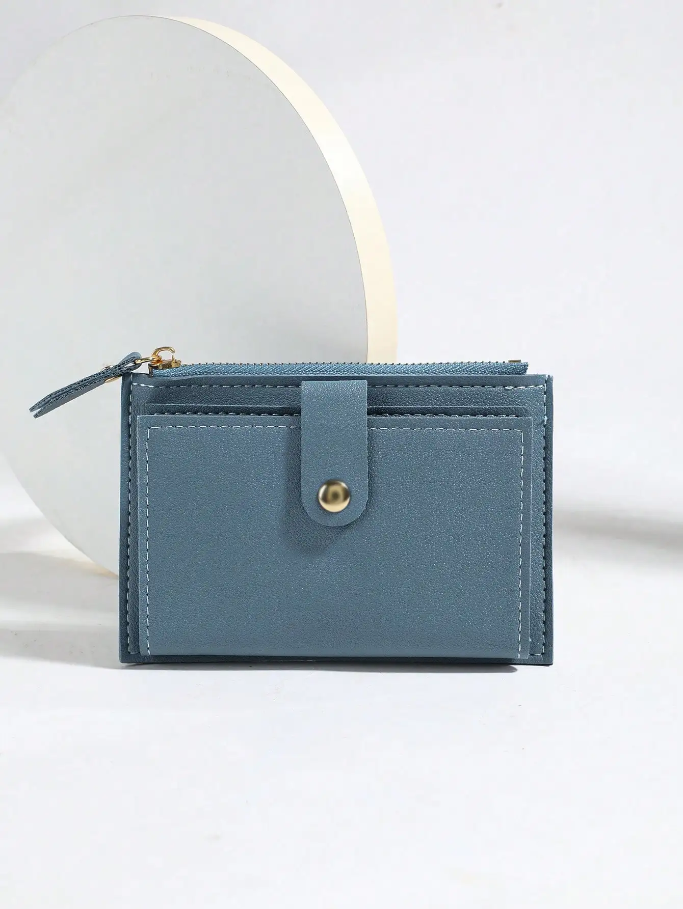 

1pc Pu Material Short Wallet For Students Unisex With Simple Button & Zipper Closure Design Can Accommodate Cash Coins Bank Card