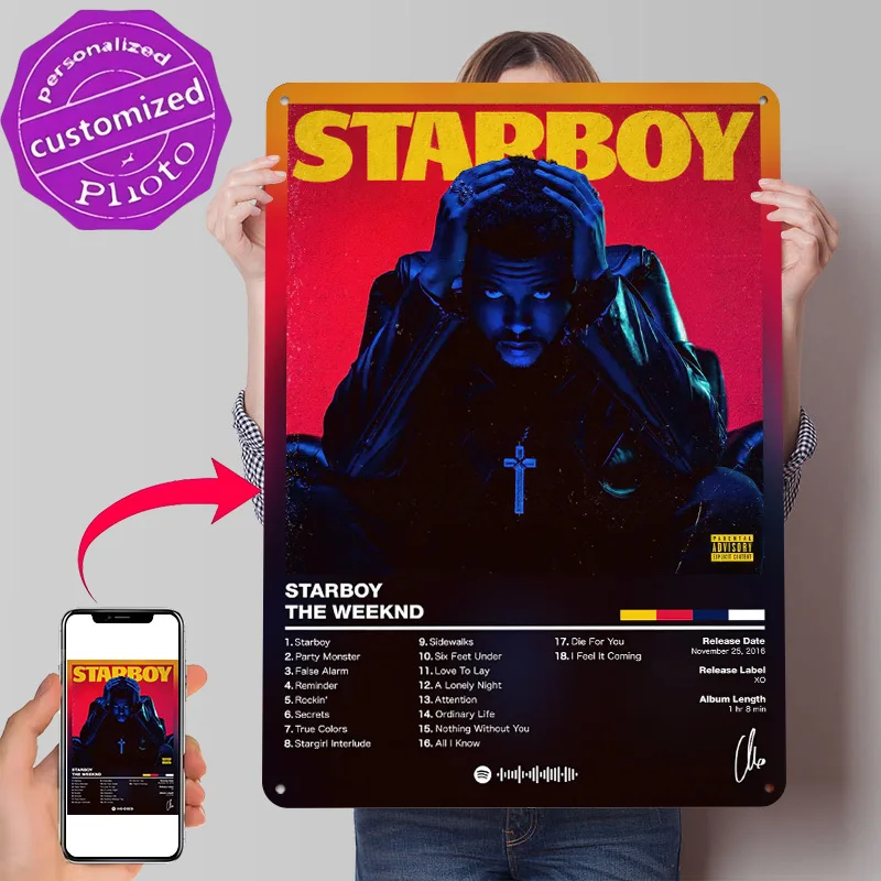 The Weeknd - Starboy Poster Retro 3D Printed Metal Signs Customized Wall Hanging Gift for Luxury Decoration Home Decor Room Art