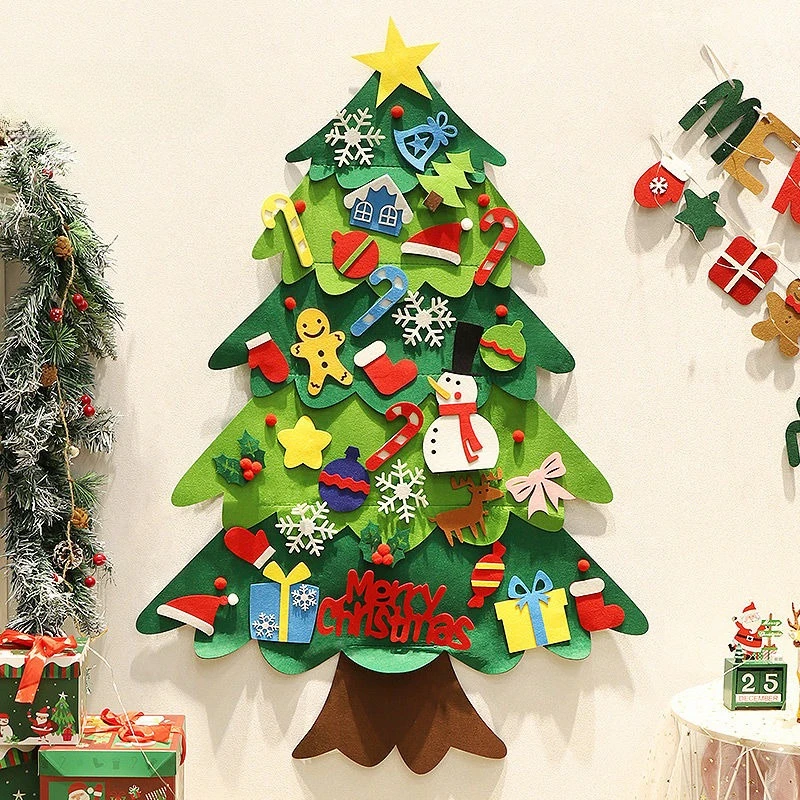 

3.28ft DIY Felt Christmas Tree Child Educational Toy Wall Hanging Artificial Xmas Tree Santa Claus Snowflakes Kid New Year Gift