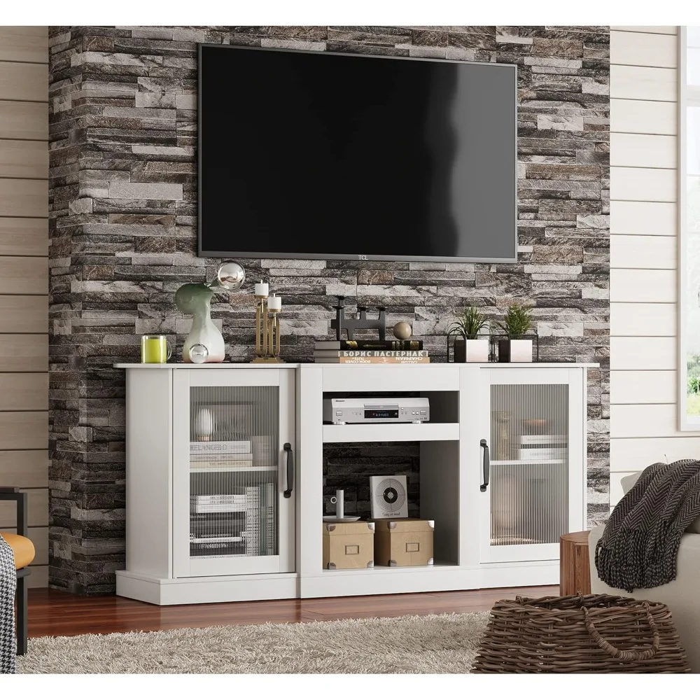 Retro TV Stand for 65 inch TV, TV Console Cabinet with Storage, Open Shelves Entertainment Center for Living Room and Bedr