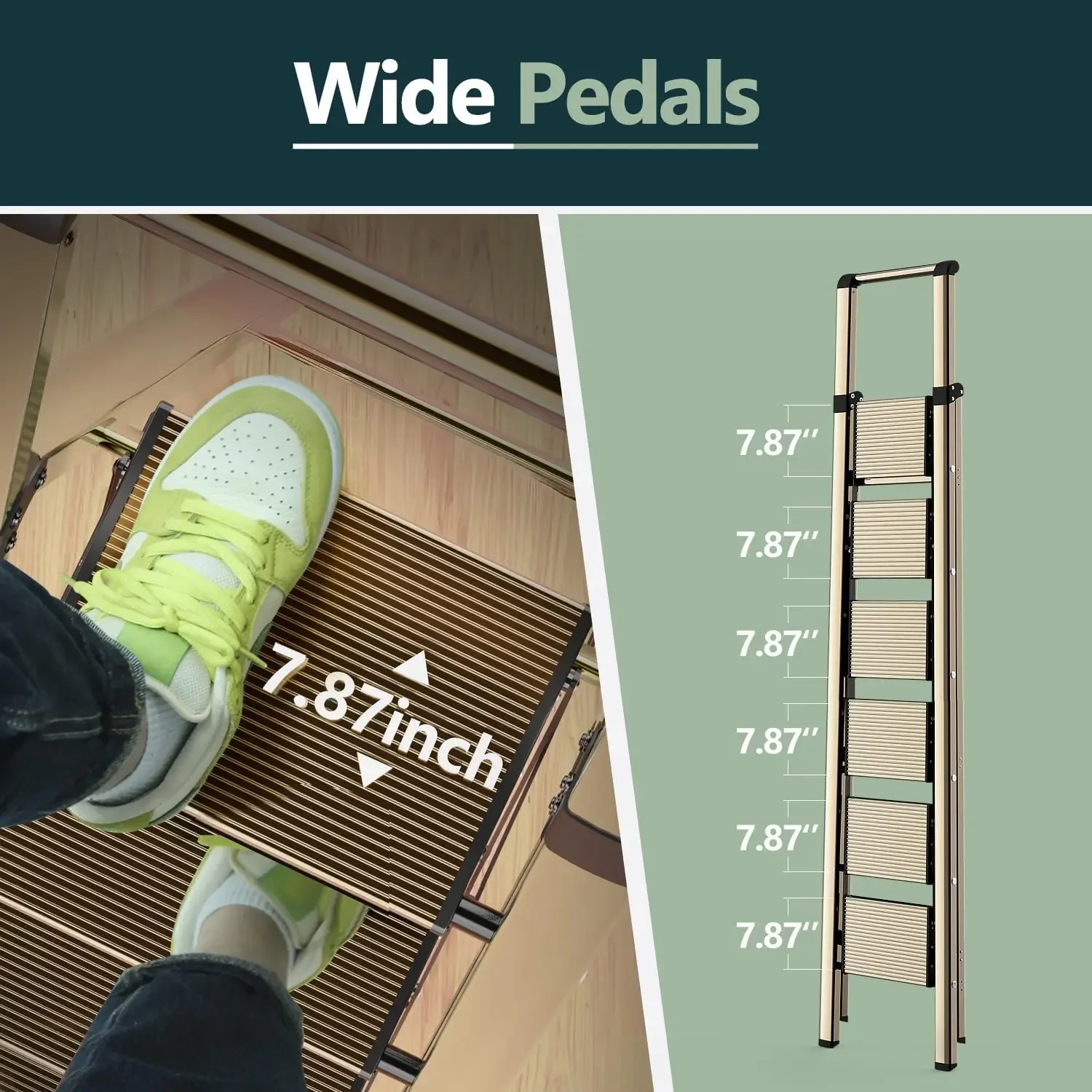 Lightweight Folding Ladder with Non-Slip Wide Pedals, Ladder with Safe Grip Handle