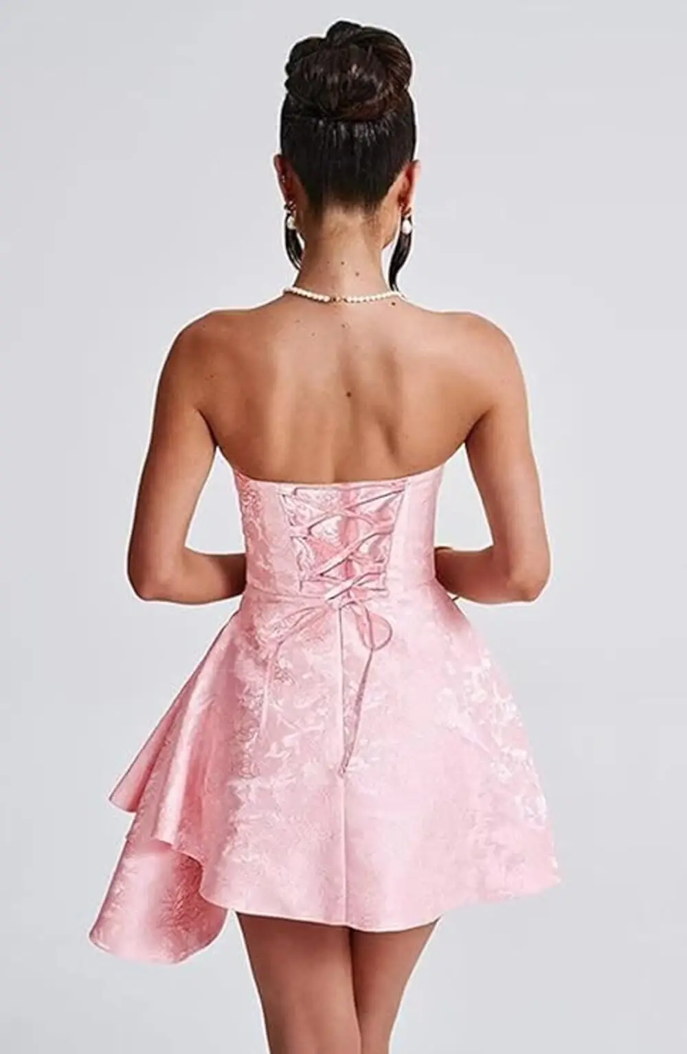 MisShow Homecoming Dresses For Teens 2024 Fashion Strapless A-line Mini Short Satin Jacquard Prom Cocktail Party Gowns