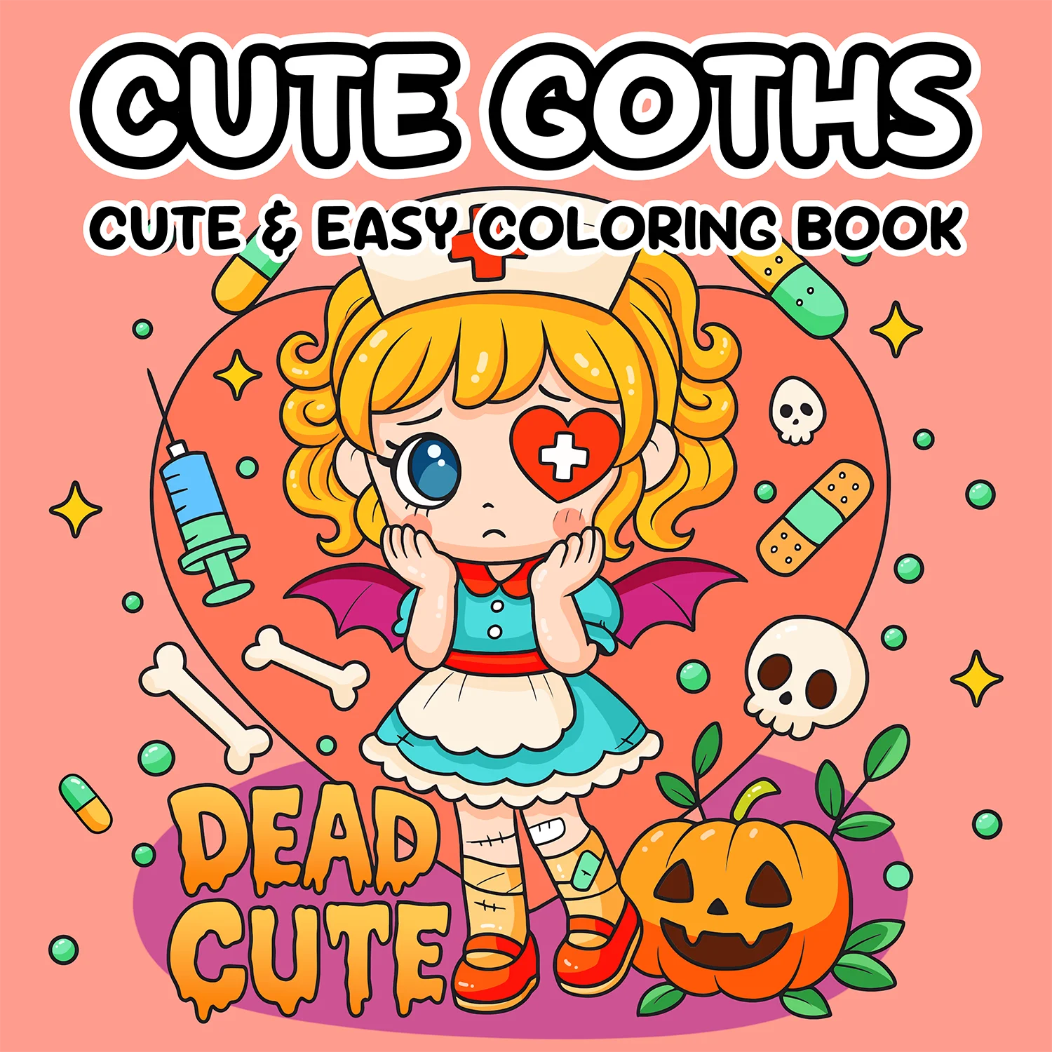 Dead Cute Goth Coloring Book, Creepy Kawaii Spooky Art, Easy Coloring Pages for Stress Relief & Art Therapy