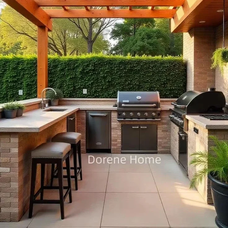 

2026 Dorene New Arrivals Customizable 304 Stainless Steel Modern Glass Apartment Outdoor Kitchen Set Complete Sink Grill Bin