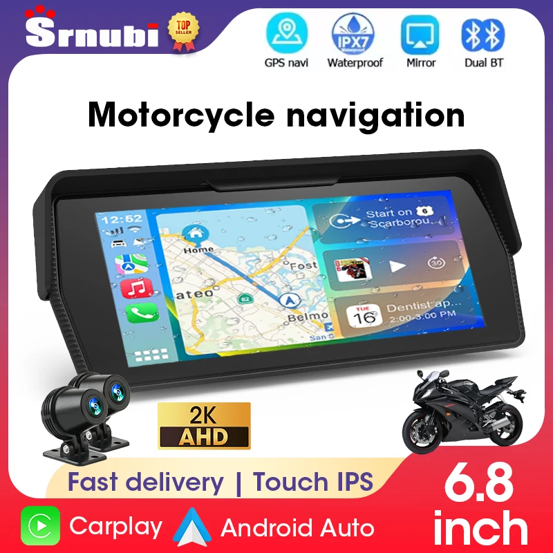 

6.8‘’ 2K DVR Motorcycle Multimedia Player Navigation Recorder Wireless CarPlay Android Auto Waterproof IPX7 Screen Bluetooth