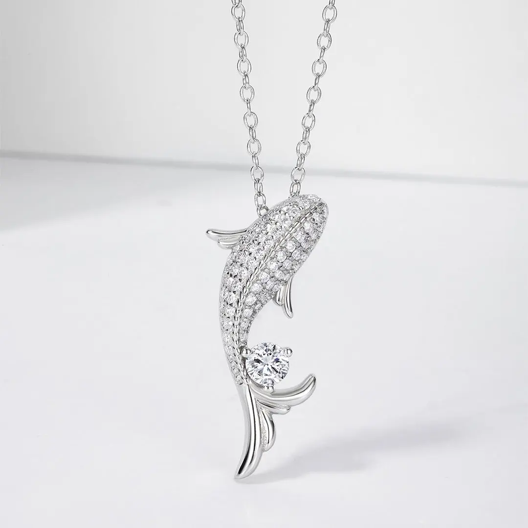 S925 Silver Plated 18K Platinum Moissanite Diamond Koi Necklace 0.76ct For Women Daily Wear
