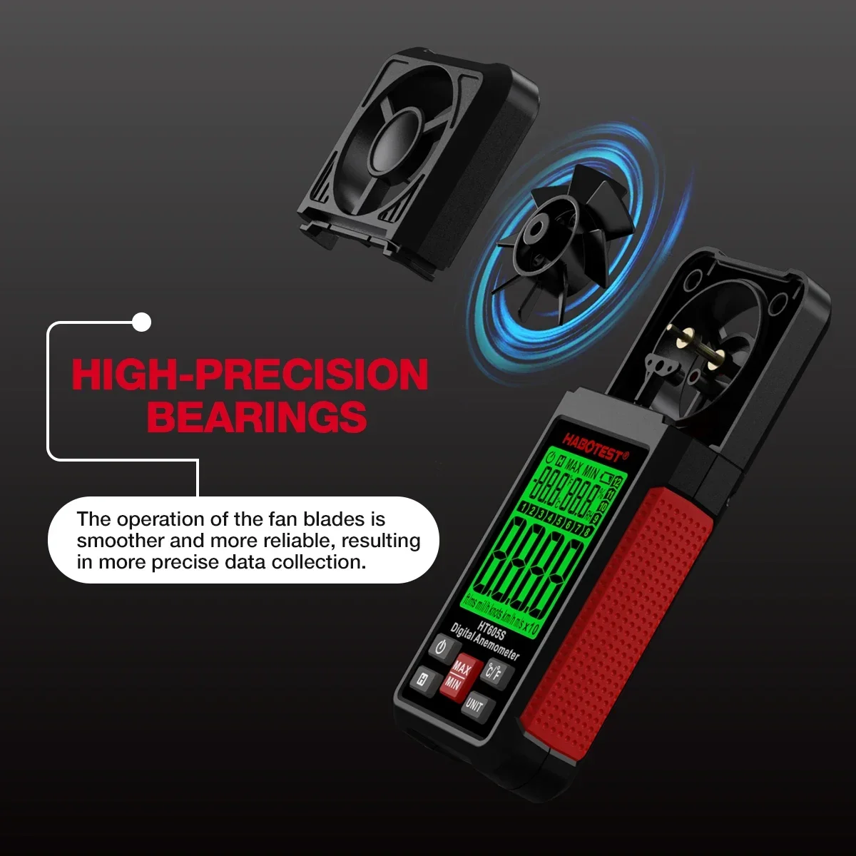 HABOTEST HT605 605s Digital Anemometer Portable Wind Speed Meter Windmeter LCD Backlight Display Temperature Humidity Meter