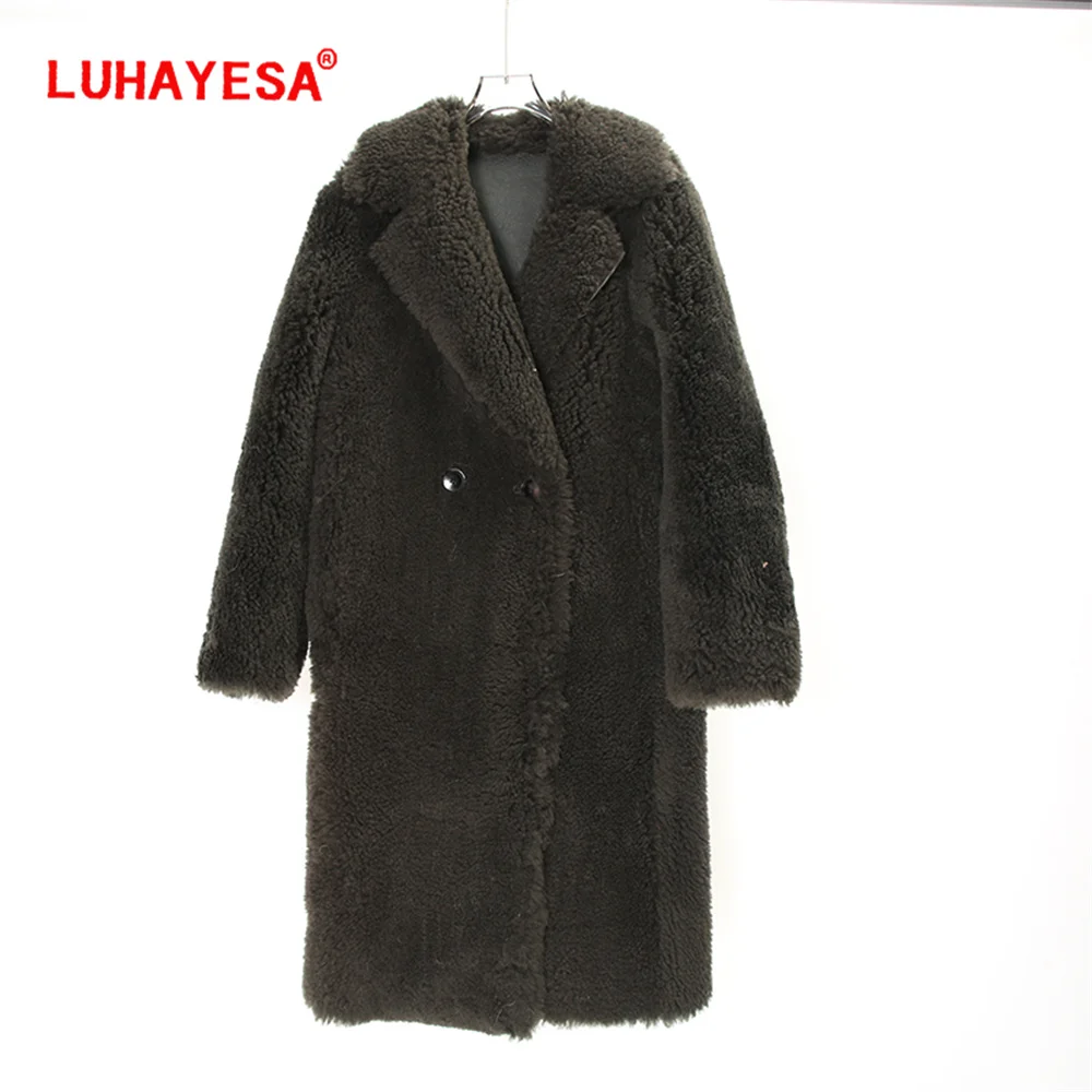 2024 Pearl Lamb Shearling Fur Coat LUHAYESA Women Winter Extra Long Suit Collar Winter Warm Real Fur Clothing