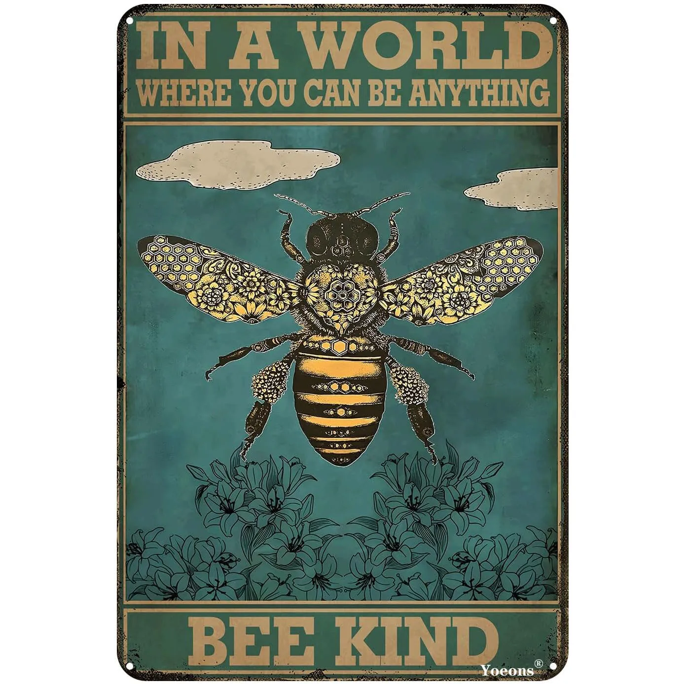 Gardening Vintage Metal Sign in A World Where You Can Be Anything Bee Kind Retro Sign for Home Coffee Wall Decor Garden Patio