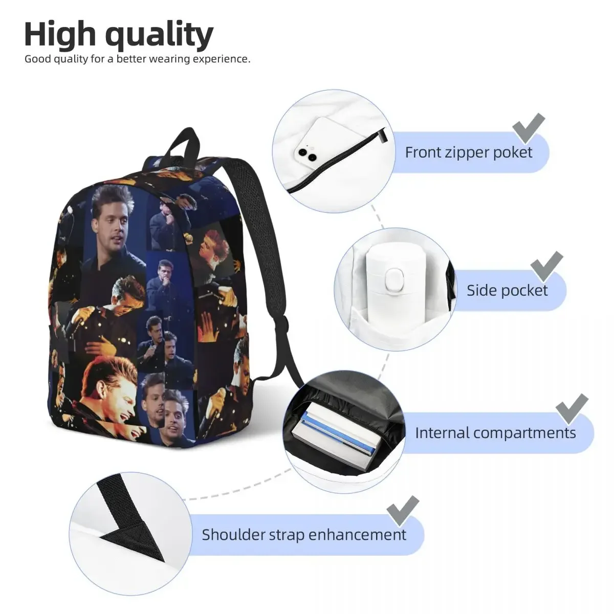 Luis Miguel Mexico Singer Classical Backpack Sports High School Work Collage Y2K Live Daypack for Men Women College Canvas Bags