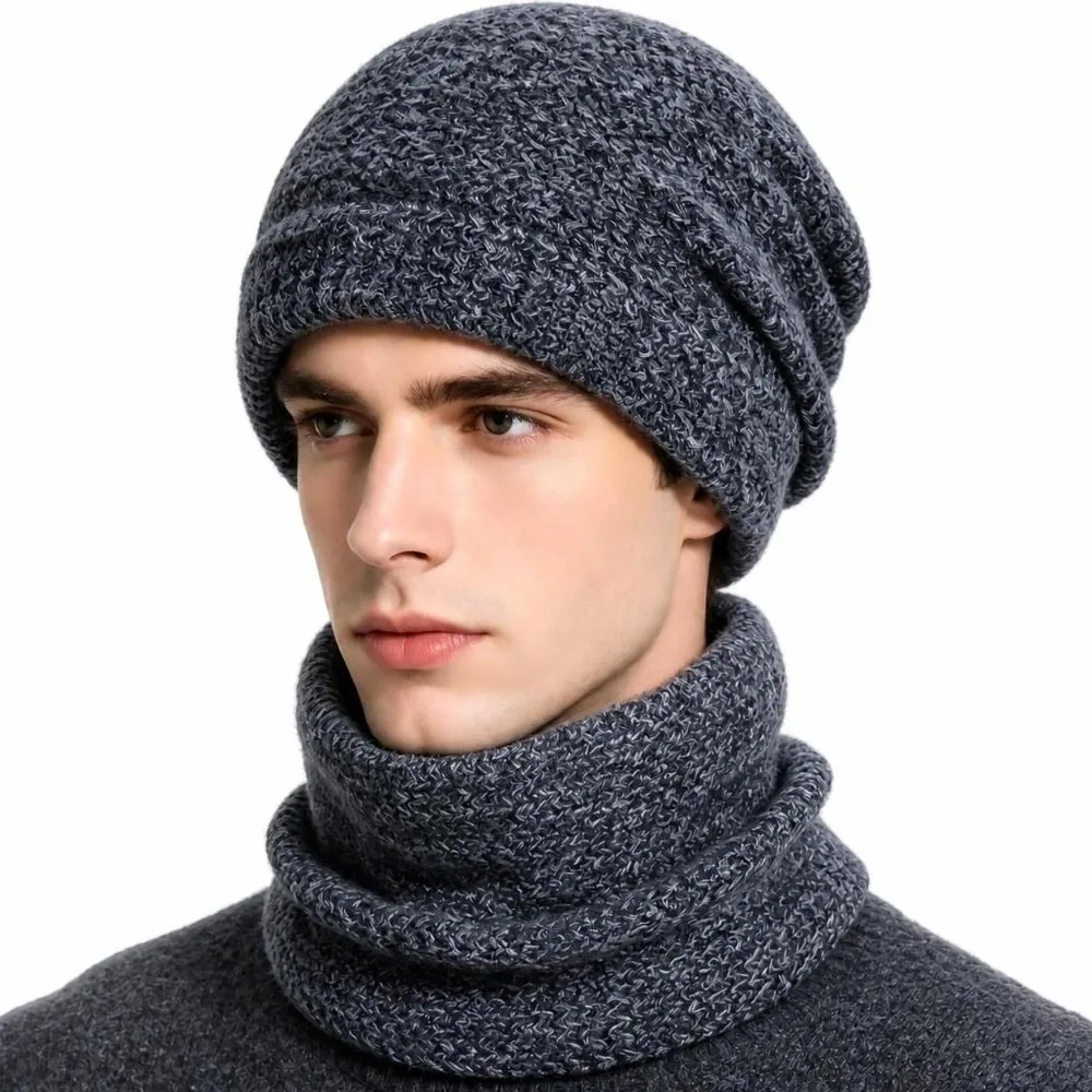 New Thicken Soft Hat Scarf Set Windproof Coldproof Knit Neck Warmer Warm Ear Protection for Women and Men