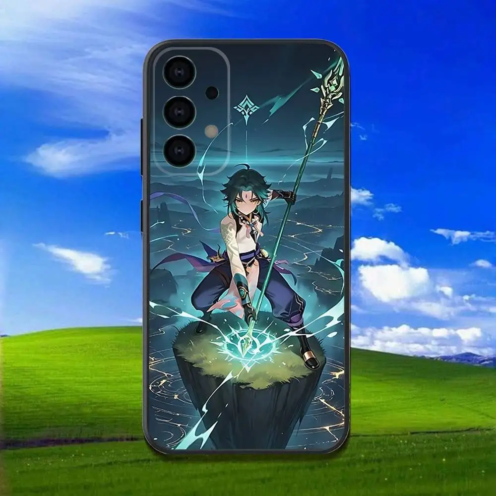 حافظة هاتف Xiao G-Genshin Impact لهاتف سامسونج جالاكسي A13، A21s، A22، A31، A32، A52، A53، A71، A80، غلاف أسود ناعم