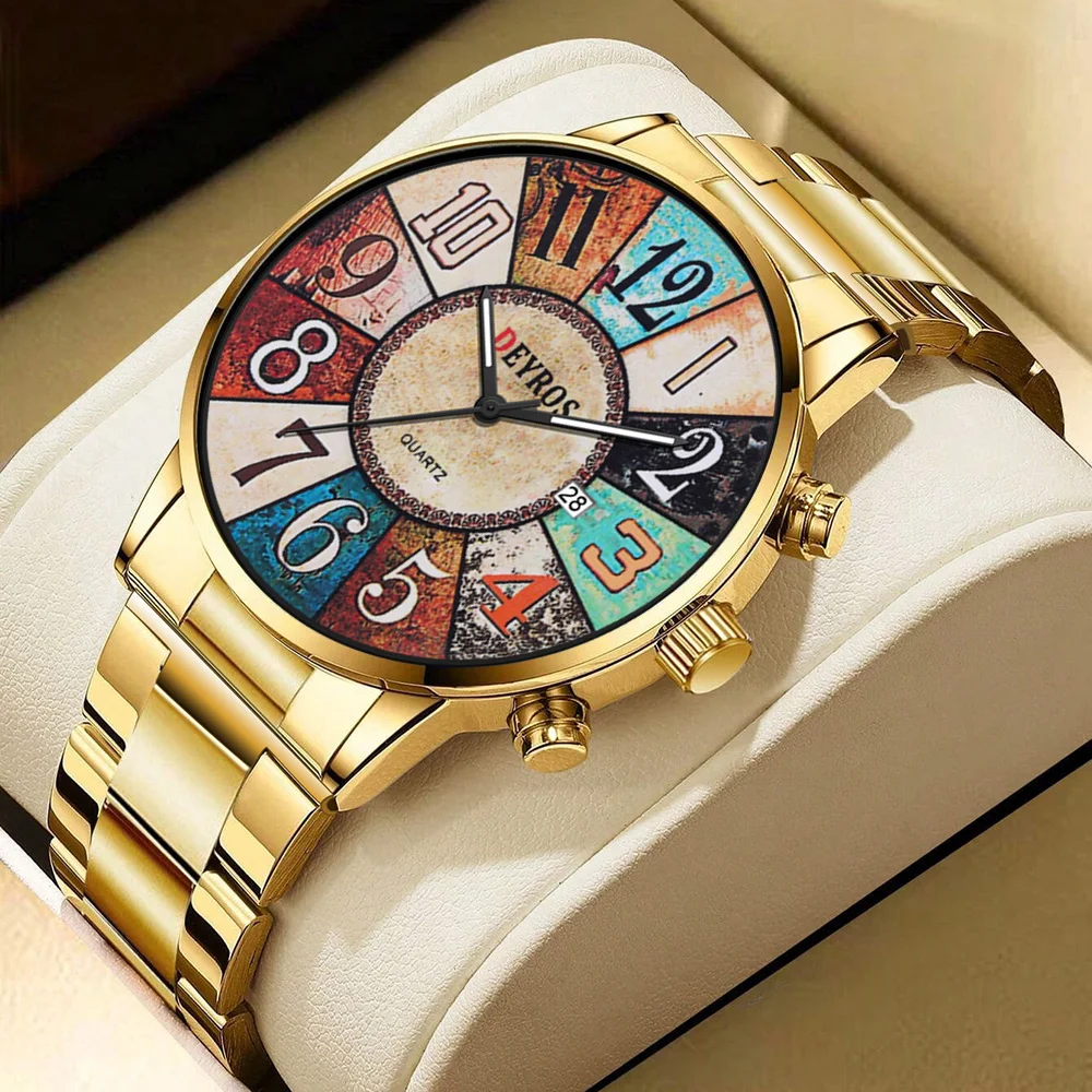 

Men's Casual Fashion Watch Round Alloy Strap Analog Male Watch Business Mens Quartz Wrist Wathch The Best Choice for Your Father