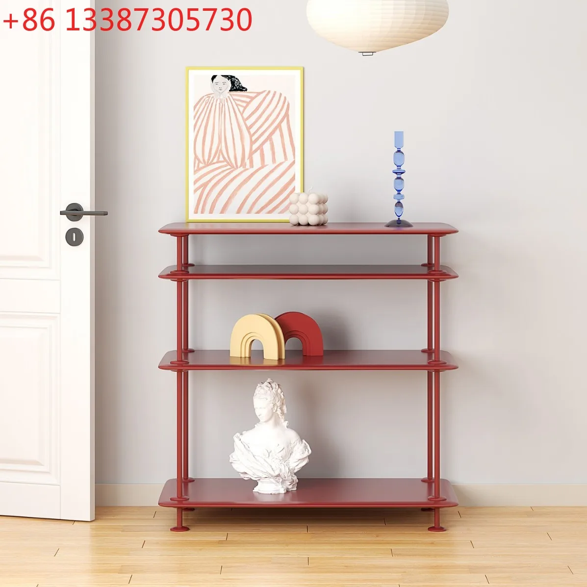 

Простая красная настенная полка из массива дерева в стиле лайт-люкс для гостиной или прихожей