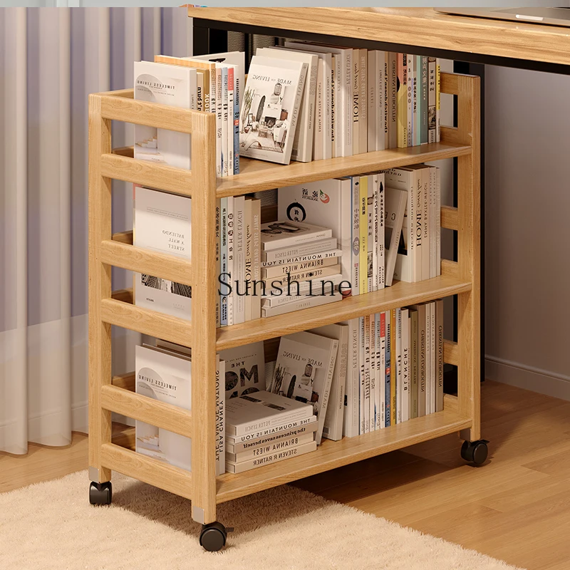 Solid wood rack Multi-layer storage rack trolley under the table