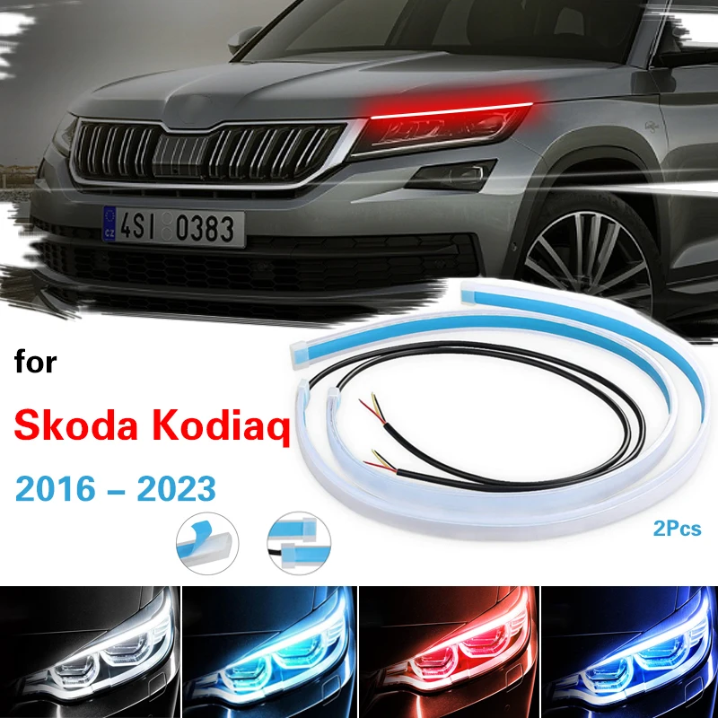 

For Skoda Kodiaq 2016-2023 LED DRL Car Daytime Running Light Flexible Waterproof Strip Auto Headlights Turn Signal Lights 12V