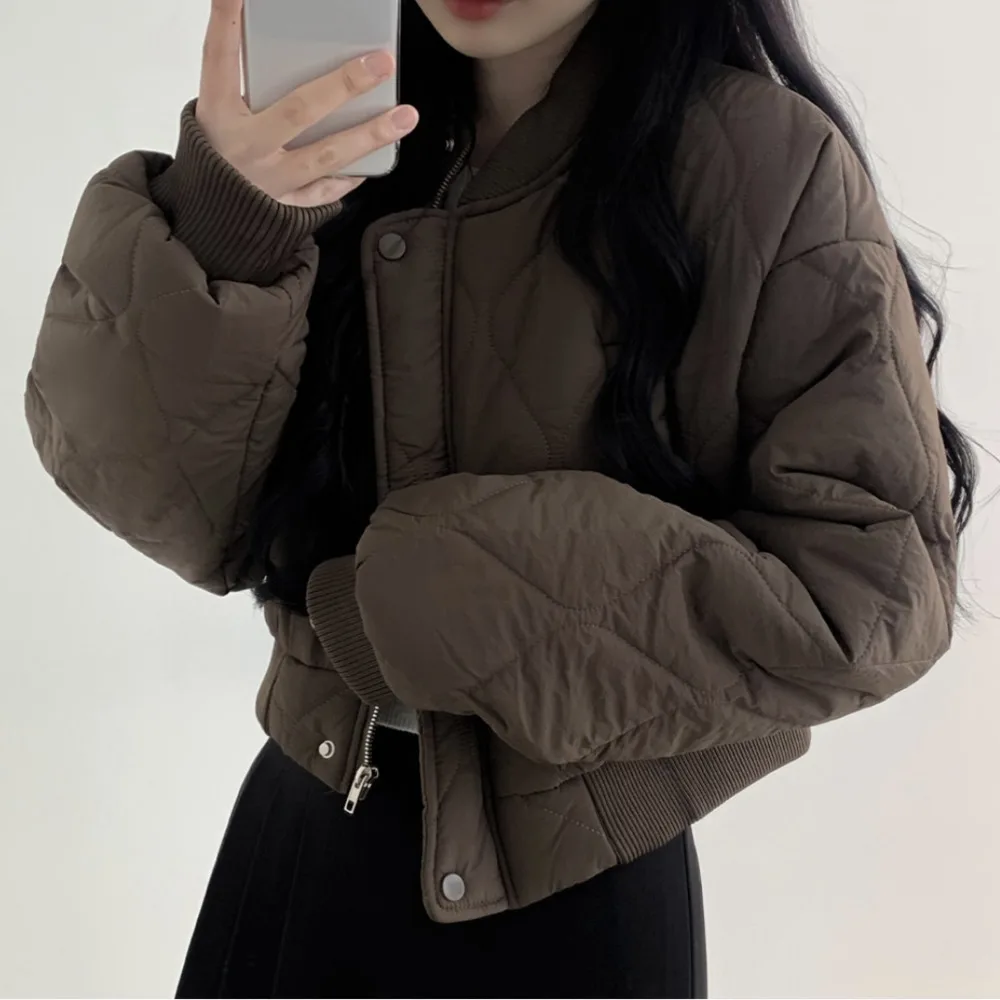 Parka stile corto donna manica lunga abiti invernali cappotti minimalisti solidi per donna Ropa Mujer caldo Harajuku High Street retrò