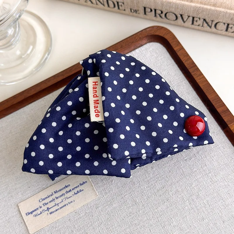 Fashion British Academy Style Cowboy Button Label Hair Clip Red Blue Checkered Polka Dot Hair Clip Hairdo Shark Clip
