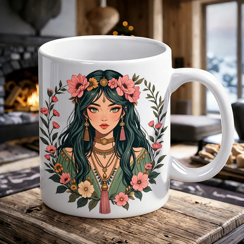 

Floral Fantasy Bohemian-Inspired Button Covers Mug Coffee Cup Ceramic Cup with Mother's Day print