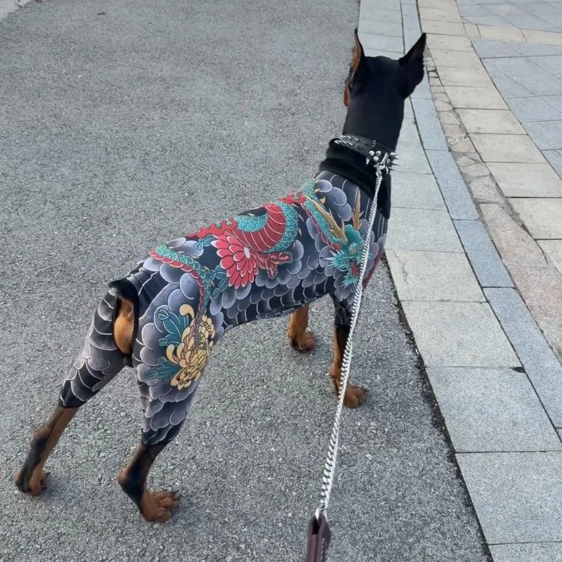 Dog Tattoo Shirt Four Legged Pet Clothes Jumpsuit Anti Shedding Cool Stylish Outfit for Large Dogs