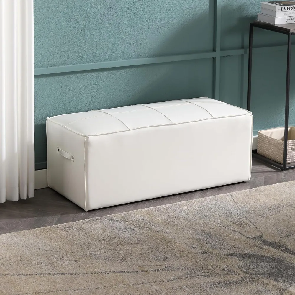 

40.25 inches Rectangle Ottoman Bench Upholstered Faux Leather Entryway Bench End of Bed Bench Seat Footrest Stools for Living Ro