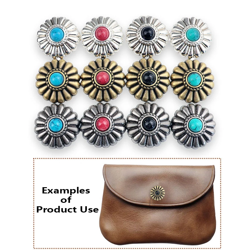 5/10Pcs Metal Rivets Conchos Turquoise Buttons Flower Decorative Badge Buckle Studs DIY Leathercraft Bag Garment Accessories
