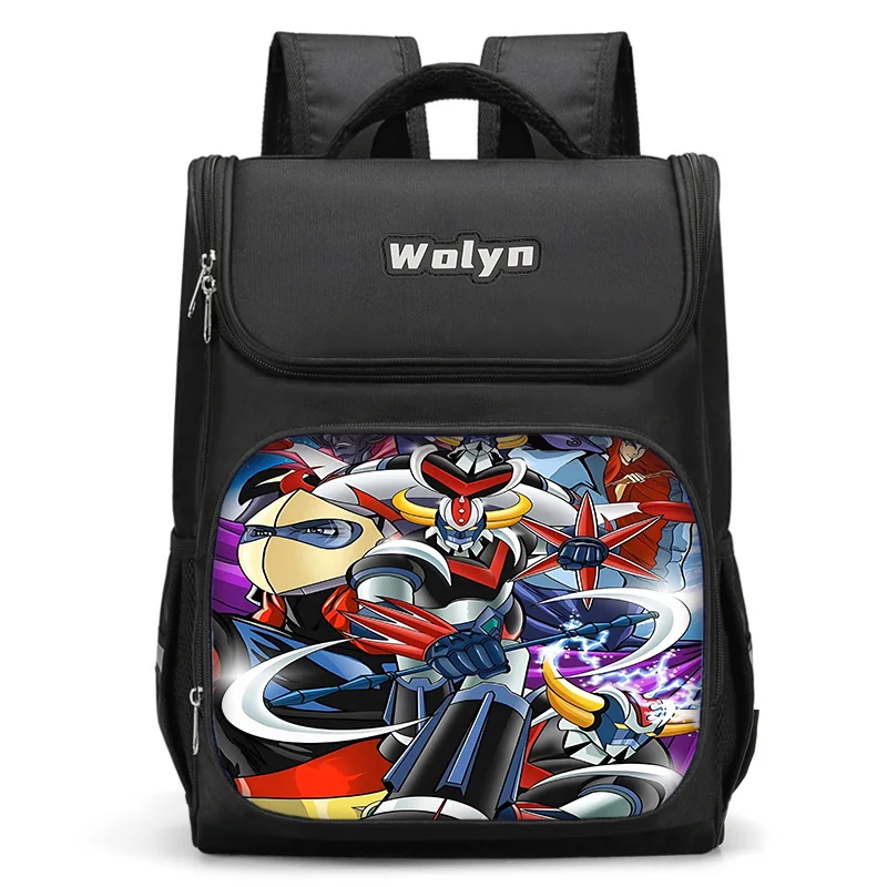 Mochila Mazinger Z manga para homens e mulheres, bolsa escolar grande, durável e multi-compartitmen, criança, meninos e meninas