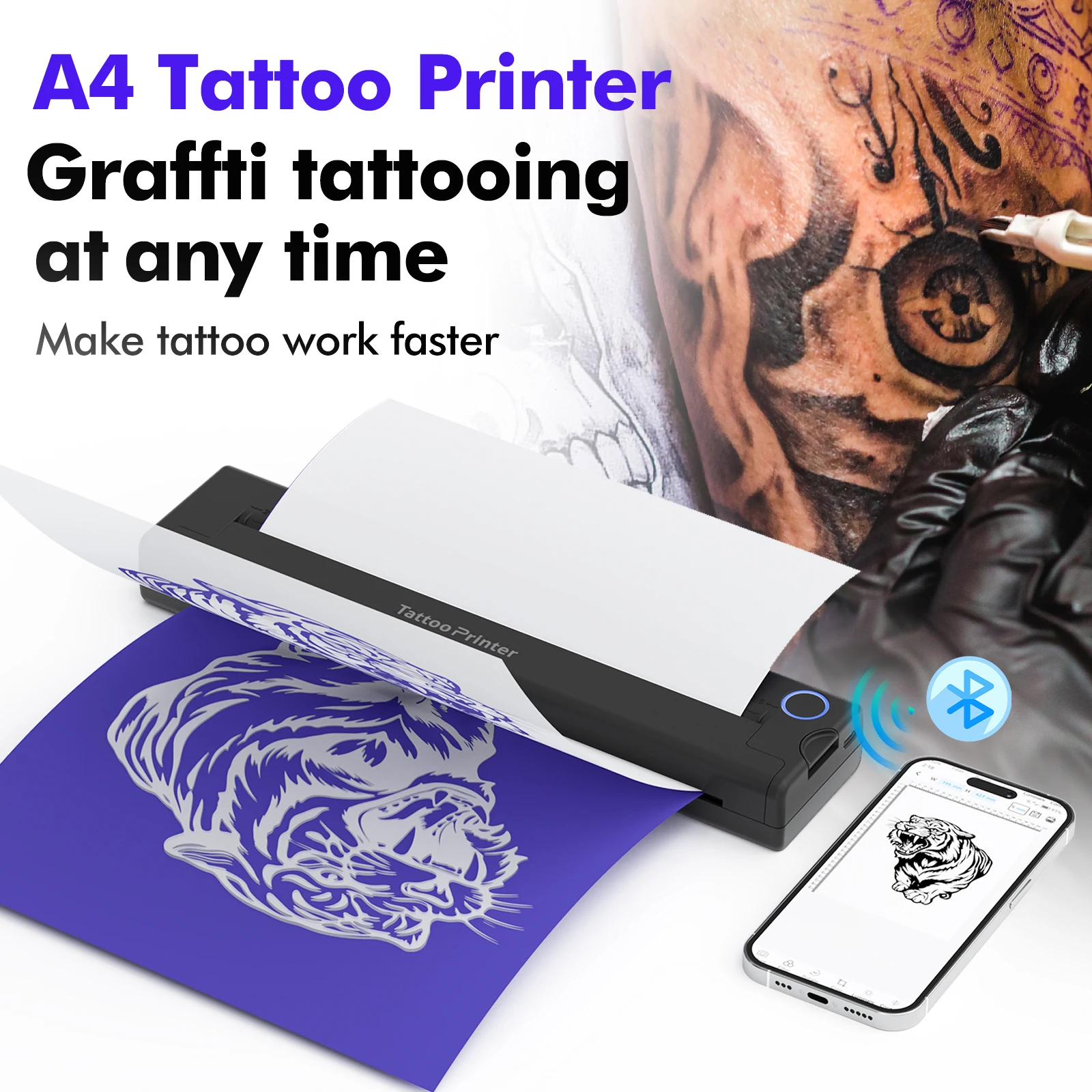 Tattoo Stencil Transfer Printer Machine Tattoo Printer Paper Portable A4 Thermal Print Maker Line Photo Drawing Printing Copier