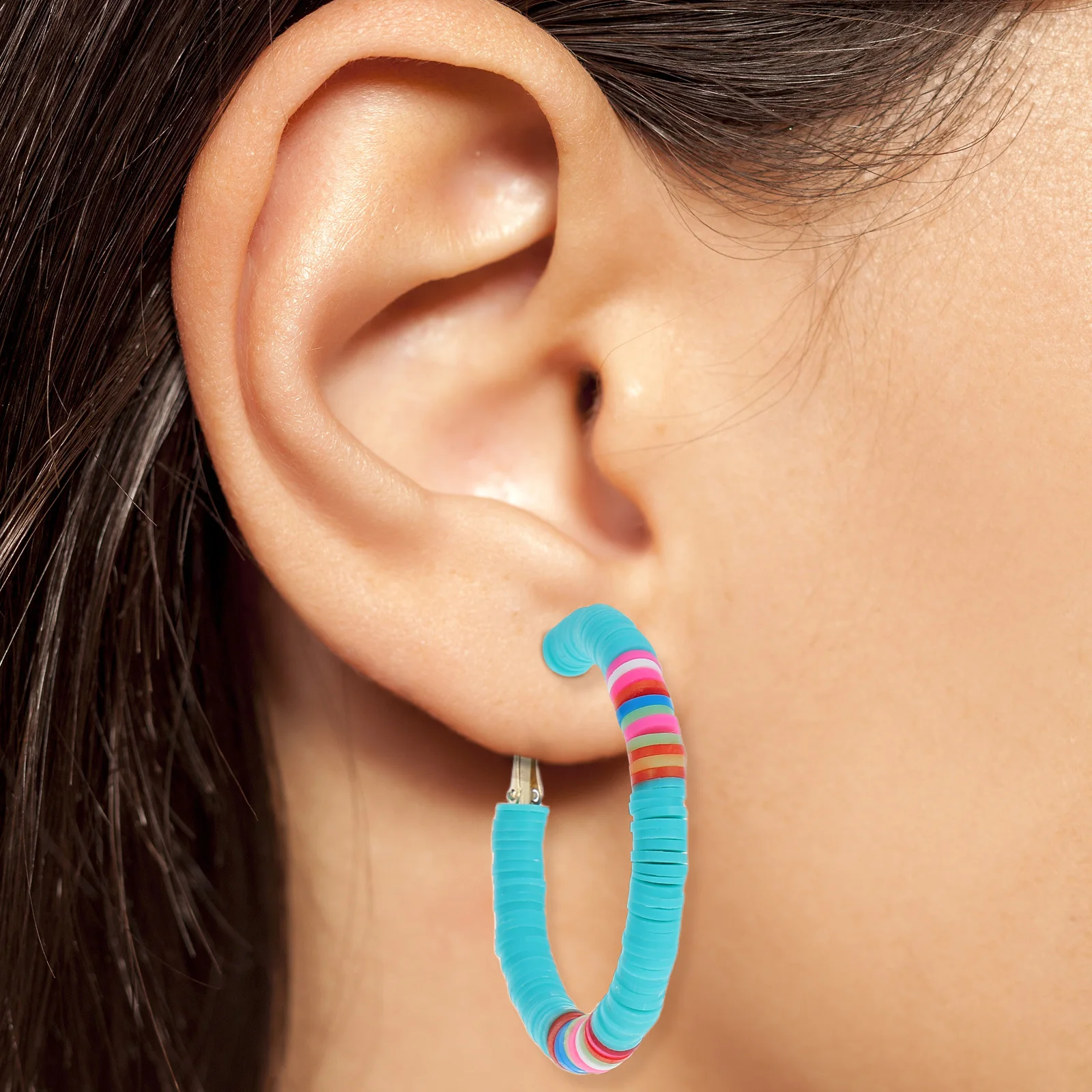 

Colorful Soft Clay Earrings Bohemian Open Hoop Dangle For Women Summer Jewelry Vinyl Disc Beaded Loop Earrings
