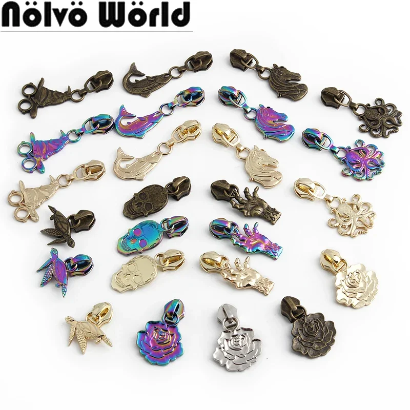 Skull Shape 5# Nylon Metal Zipper Puller Slider For Bags Purse Repair Puller Tab Double Sided DIY Sewing Replacement Accessories