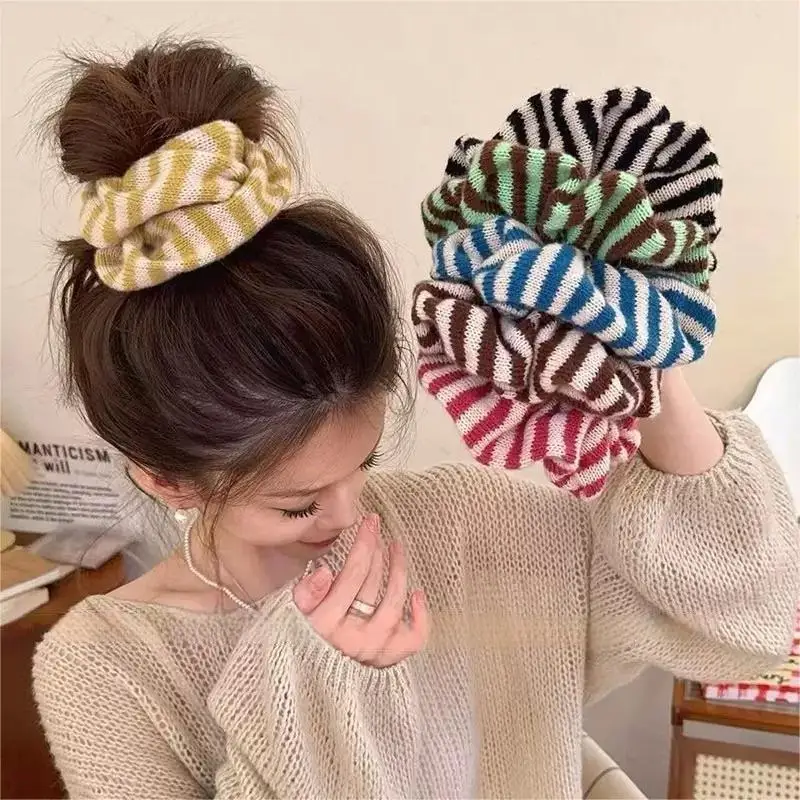 ربطات شعر محبوكة مخططة ملونة على شكل ذيل حصان للنساء والفتيات