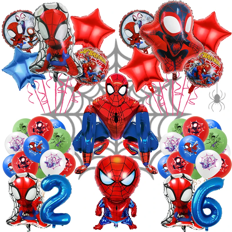 Globos de papel de aluminio de superhéroe, decoraciones de fiesta de cumpleaños, juguetes para niños, Spiderman rojo, Baby Shower 1, 2, 3, 4, 5, 6, 7, 8, 9 años