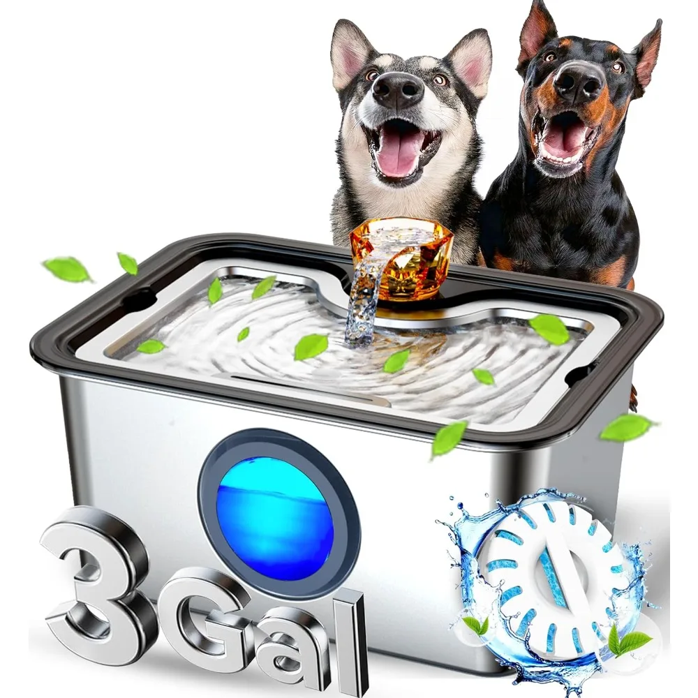 

Большой фонтанчик для воды для кошек из нержавеющей стали 304, ультрачистый, с окошком, тройной водопад