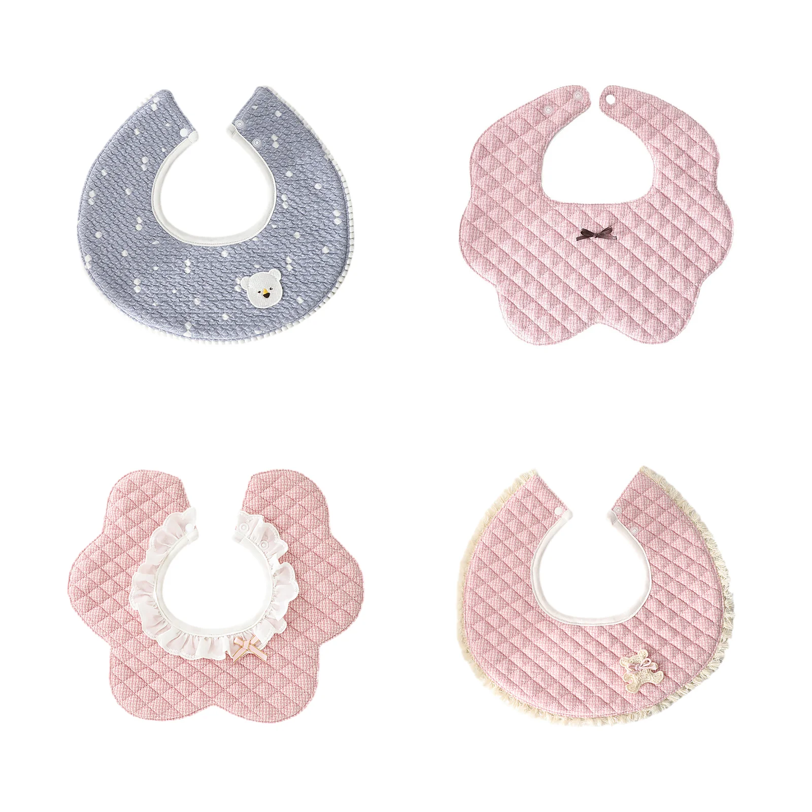 

Infant and toddler pure cotton bib and mouth towel combination (blue bear head + pink bow + pink petals + pink bear)
