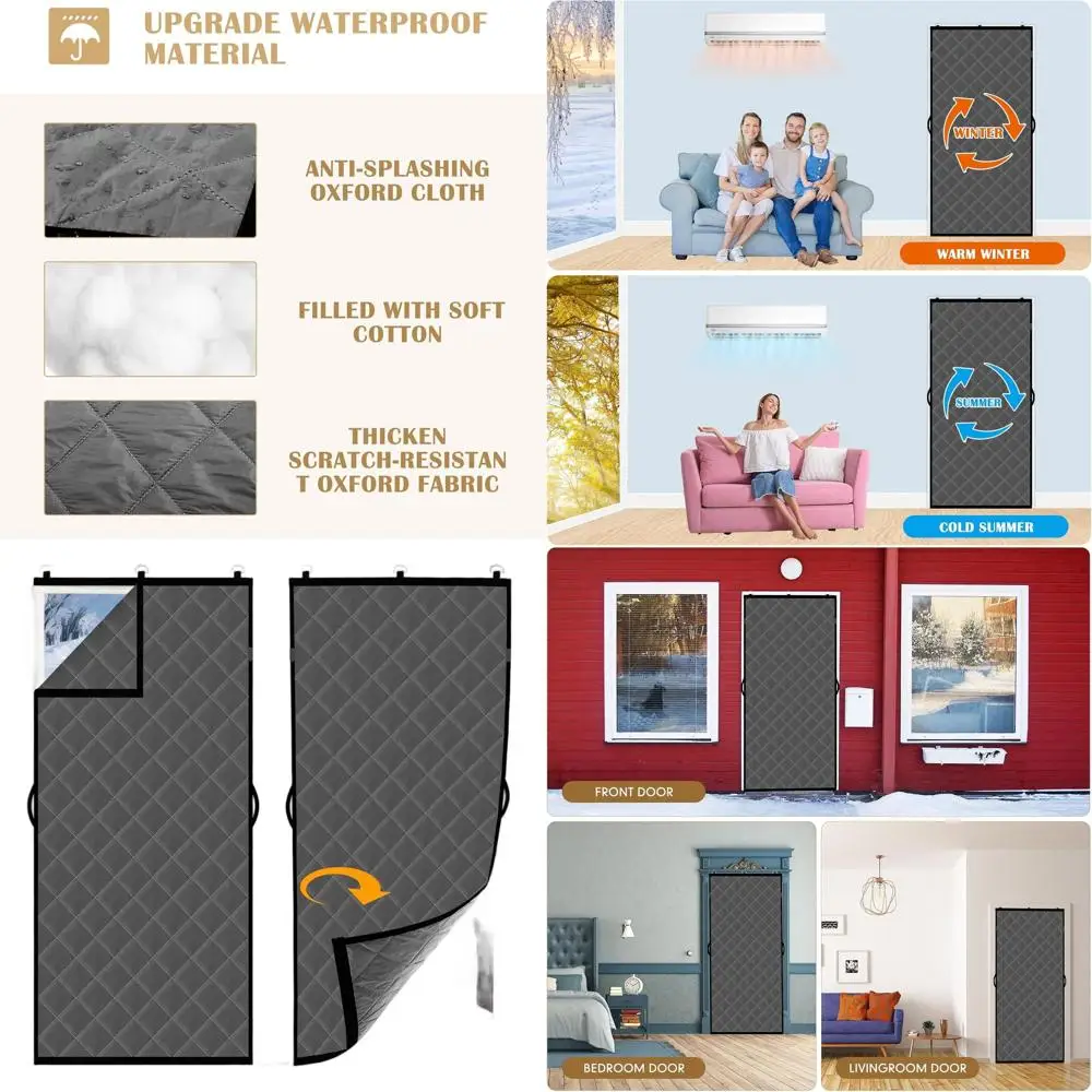 

Thermal Insulated Door Curtains - Upgraded Oxford Cloth, Thick Cotton Filled, Winter Doorway Blankets, Checkered Pattern, Fits 3