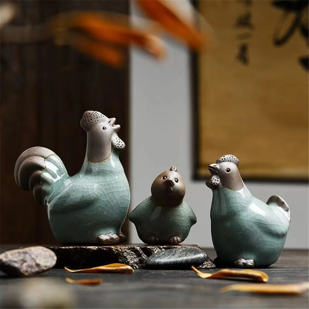 

Ceramic Chicken Family Ornaments Cock Hen Chick Figurines Home Decoration Porcelain Chook Tea Table Decor Desktop Accessories