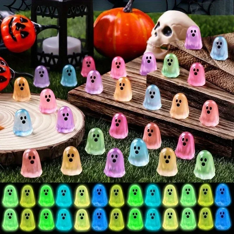10Pcs Cute Luminous Ghost Resin Figurines, Mini Halloween Ornaments,Home Party Decoration Halloween Gifts