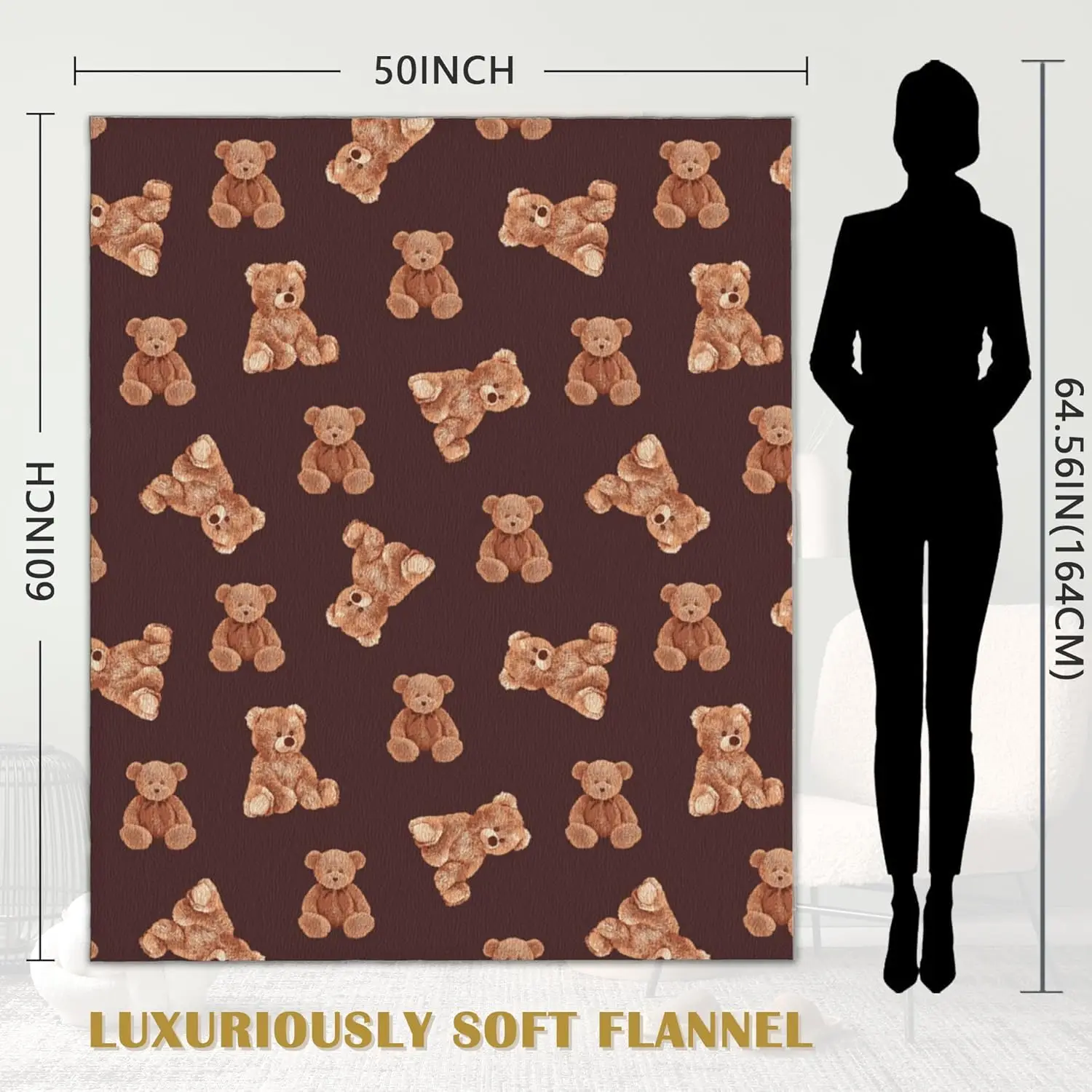 Teddy bear blanket cute brown pattern soft throw kids room decor baby gift animal print home textile cozy bedroom