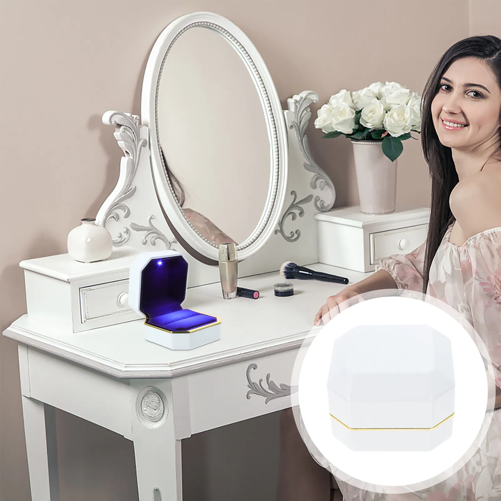 

1 шт. Премиум-футляр для ювелирных украшений со светодиодной подсветкой, высококачественный пластиковый демонстрационный кейс для хранения колец, ожерелий, серег и мелких предметов, подарочная коробка